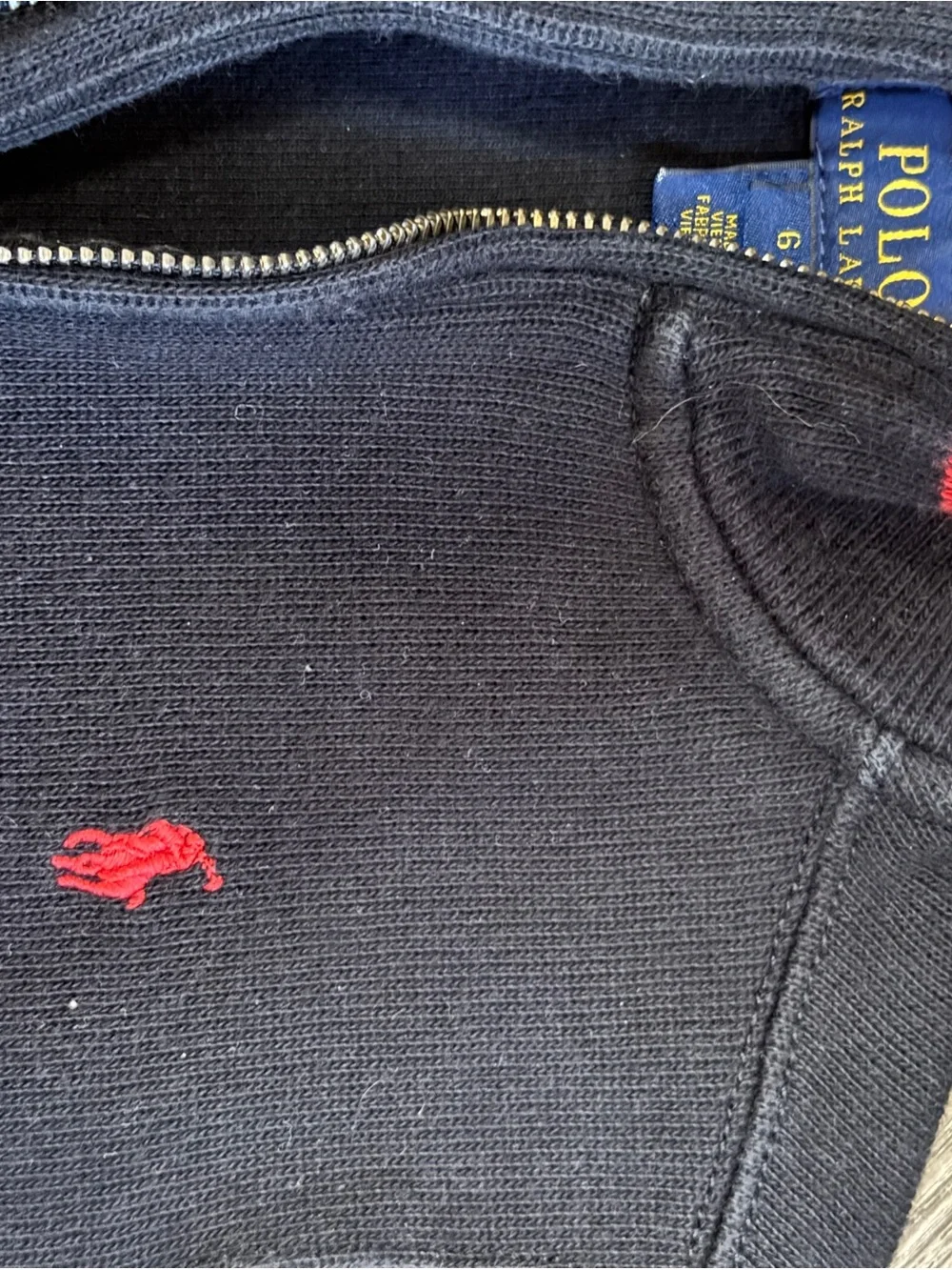 Polo Ralph Lauren Black Quarter-Zip Pullover with Red Pony and Collar Trim